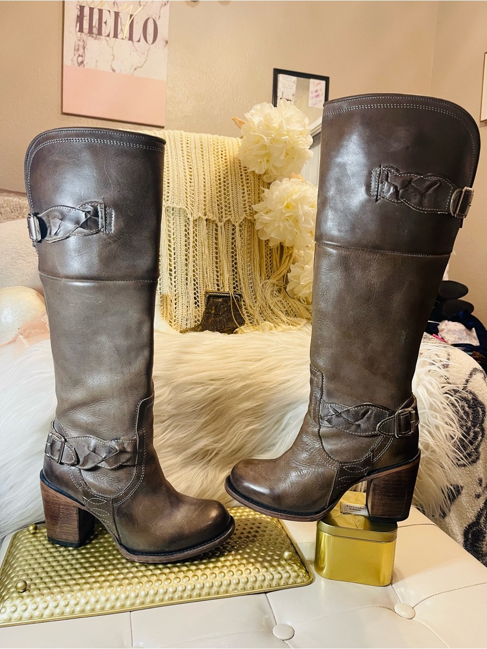 Freebird “OG/Retired” Braxton Leather Riding Boots in Dark Taupe/Stone Colorway